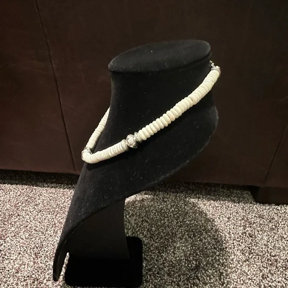Hand Crafted Elegant White Bone & Sterling Silver Beaded Necklace - Picture 2 of 4